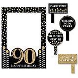 Adult 90th birthday gold party selfie photo booth picture frame & props