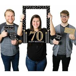 Adult 70th birthday gold party selfie photo booth picture frame & props