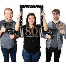 Adult 80th birthday gold party selfie photo booth picture frame & props