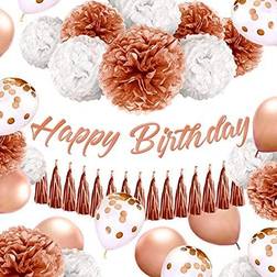 Epiqueone rose gold birthday decoration set: happy birthday banner, tassel ga