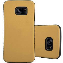 Cadorabo Hard Cover Hybrid Gummiert Galaxy S7 Edge Smartphone Hülle, Braun, Gold