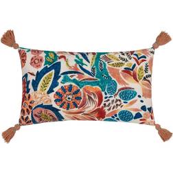 Aquess Floral Tasselled Filled Cushion Complete Decoration Pillows White