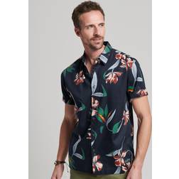 Superdry Kurzärmeliges Hawaiihemd - Marineblau/Grün/Braun