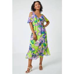 Roman Petite Floral Cold Shoulder Midi Dress