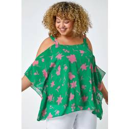 Roman Curve Floral Cold Shoulder Top - Green