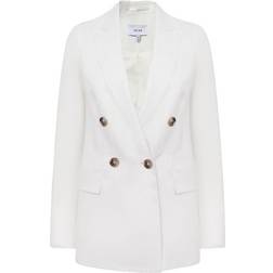 Reiss Womens White Hollie Double-breasted Linen-blend Blazer Jacket