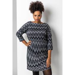 Roman Curve Zig Zag Print Shift Dress - Silver