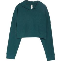 Alo Muse Ribbed Crop Hoodie - Midnight Green