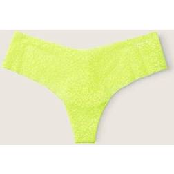 PINK No-Show Soft Lace Thong Panty, Yellow, Women's Panties