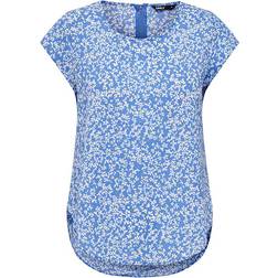 Only Printed Top with Short Sleeves - Blue/Navy