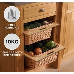 Kukoo Cestelli Estraibili in Vimini per Cucina Cassetti Organizzazione Credenza Cesto in Vimini con Telaio e Binari in Legno di Faggio per Dispensa