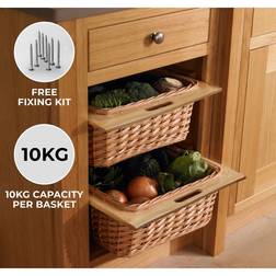 Kukoo Cestelli Estraibili in Vimini per Cucina Cassetti Organizzazione Credenza Cesto in Vimini con Telaio e Binari in Legno di Faggio per Dispensa