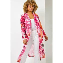 Roman Curve Tropical Print Longline Kimono - Fuchsia