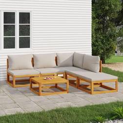 vidaXL 6-tlg Garten-Lounge-Set Mit Hellgrauen Kissen Massivholz - Braun Lounge-Set