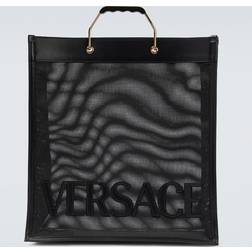 Versace Shopper Leather-Trimmed Tote Bag - Black