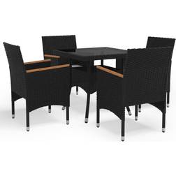 vidaXL Giardino 5 pz in Polyrattan e Vetro Temperato Nero Set da pranzo per patio