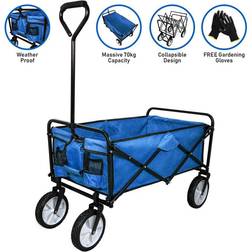 MonsterShop Carretto Carrello Giardinaggio Pieghevole Rimorchio Carriola da Giardino Blu