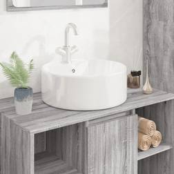 vidaXL Lavabo Redondo De Cerámica Blanco 40x14.5 cm