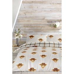 Fusion Cow Tartan Check Super Duvet Cover White, Grey, Beige, Brown