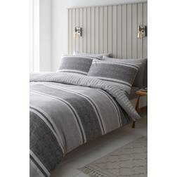 Catherine Lansfield Textured Banded Stripe Easy Care Reversible Duvet Cover Grey