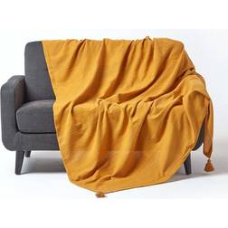 Homescapes 255 360 Mustard Cotton Rajput Ribbed Blankets Yellow