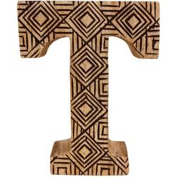 Geko Hand Carved Wooden Geometric Letter T