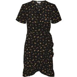 Noisy May Women's Nmclara Bianca S/S Wrap Dress Noos - Black/AOP Flower