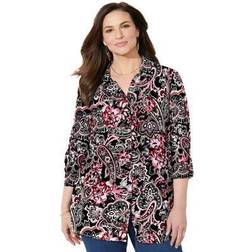 Catherines Plus Women's Timeless Blouse in Black Paisley Floral Size 4X