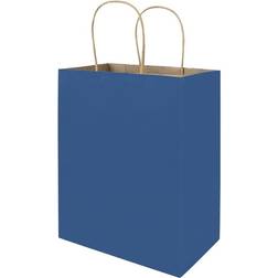 Bagmad 100 pack 8x4.75x10 inch medium blue gift paper bags with handles bulk