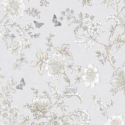 Norwall Butterfly Toile Wallpaper Grey
