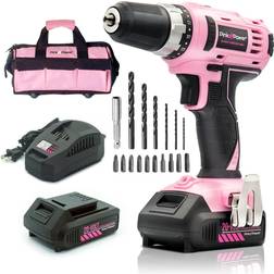 Pink Power Pink power pp203 20v cordless pink drill tool kit with 2 batteries and bag set