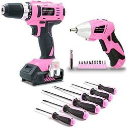 Pink power pp203 20v cordless pink drill tool kit with screwdrivers