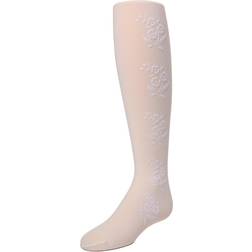 MeMoi Girl's Flocked Floral Opaque Tights - Winter White (32231072137258)