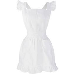 White retro adjustable ruffle Apron White