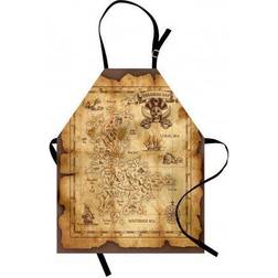 Ambesonne Island Map Super Apron Gold, Brown, Beige