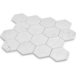 Burgos Carrara Marble Hexagon Mosaic Floor and Wall Tile in White 11