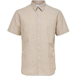 Selected Regular Fit Linen Blend Short Sleeve Shirt - kelp