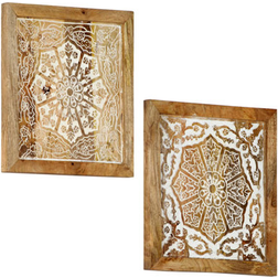 vidaXL Hand-Carved Panels 2 Solid Mango Wood Brown Wall Decor