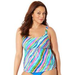 Swimsuits For All Plus Women's Flared Tankini Top in Multi Stripe Size 22