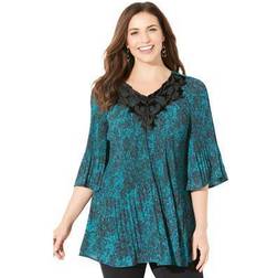 Catherines women's plus velvet trim pleated blouse