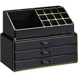 Relaxdays Porta Trucchi Organizer Per Make Up 2 Parti 18.5 x 23.5 x 15 cm Nero/Oro