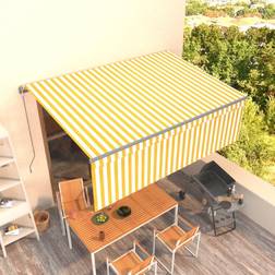 vidaXL Manual Retractable Awning with Blind 4x3m Yellow and White