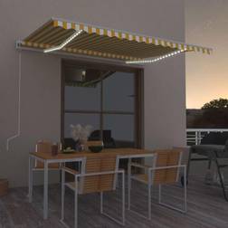 vidaXL Toldo Automático LED Sensor De Viento Amarillo Blanco 450x350 cm