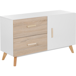 Beliani Sideboard Weiß Heller Holzfarbton 2 Schubladen Kommode