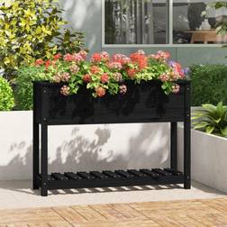 vidaXL Jardinera Con Estante Madera Maciza Pino Negro 111.5 x 34.5 x 81 cm