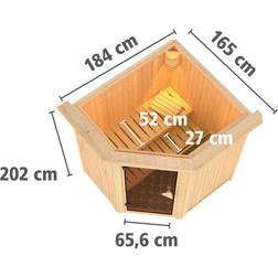 Karibu Sauna Innenkabine Tonja Auswahl der Tür:Klarglas Ganzglastür Saunaofen:3,6 KW Saunaofen, integr. Steuerung Ausführung:Mit Dachkranz