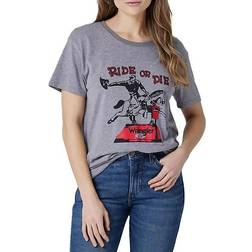 Wrangler Women's Wranger Ride Or Die Boyfriend Graphic Tee - Graphite