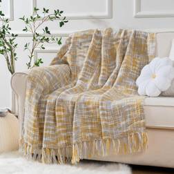 Knitted Throw Couch Cover Blankets Gold, Yellow (152.4x127)