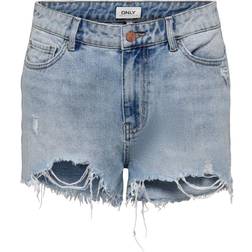 Only Regular Fit High Waist Raw Hems Shorts - Blue /Light Blue Denim