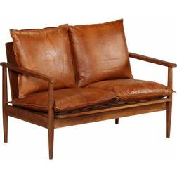 vidaXL 2-Seater Sofa Real Leather With Acacia Wood Brown Divano